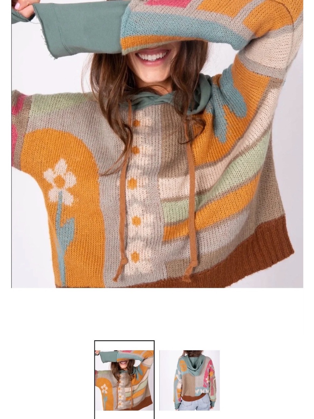 NATURAL LIFE Mustard, Sage & Cream Floral Colorblock Hoodie Cardigan